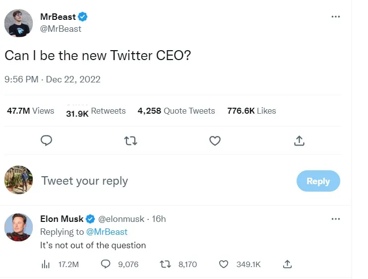 Is Mrbeast Going To Become Ceo of Twitter? Here’s How Elon Musk Reacts